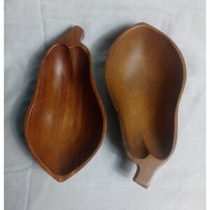 Vintage Lot Of 2 Monkey Pod Trays Pear Shaped‎ Bowls Hand Carved Wood Dish